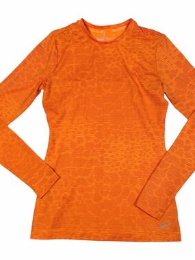 Nike Golf Shirt Long Sleeve Sz Small Women's Crewneck Neon Orange Stripe
